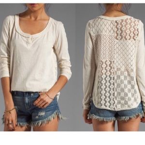 Free‎ People patchwork Lacey back crochet ivory long sleeve top size small